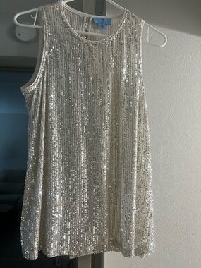 CeCe Silver Sequin Sleeveless Tunic